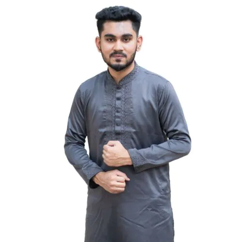 Charcoal Grey Elegance Embroidered Punjabi-L