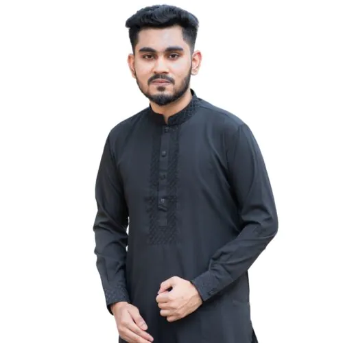 Midnight Black Embroidered Punjabi