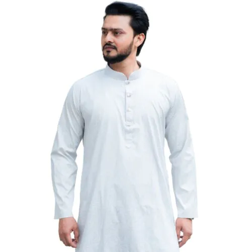 Pure White Textured Punjabi-XXL