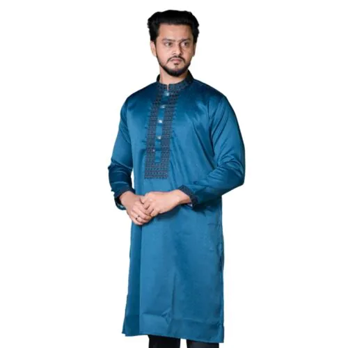 Royal Teal Embroidered Punjabi-XXL