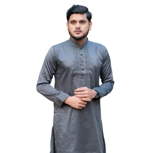 Charcoal Grey Embroidered Punjabi