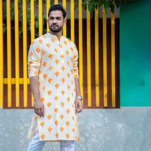 Golden Ember Cotton Panjabi-S