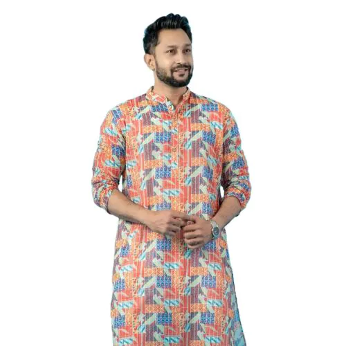 Vibrant Mosaic Cotton Panjabi-L