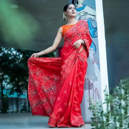 Scarlet Bloom Handcrafted Saree