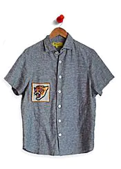 Hand Embroidered EWild Roar Linen Shirt-Gray-M