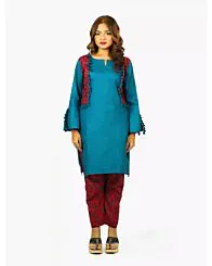 NOORA's Stunning Teal and Maroon 2 Piece Set with Printed Details