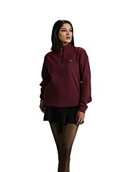 Maroon Ribbed Zipper High Neck