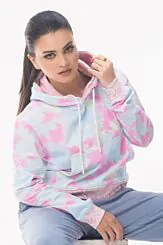 Printed premium hoodie-pink and blue 