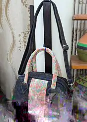 Violet Bag-Denim Navy Blue & Floral Pink Print