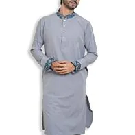 Slate Blue Contrast-Collar Punjabi