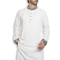 Classic White Contrast-Collar Punjabi