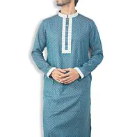 Teal Blue Embroidered Punjabi