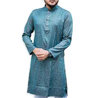 Teal Blue Floral Jacquard Punjabi