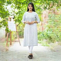 Ethereal Elegance White Printed Kamiz