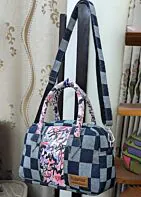 Violet Bag-Denim Blue & Floral Pink Print