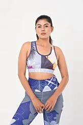 Sports Bra-Blue & Abstract Multicolor